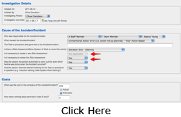 Accident Reporting Software:  When you create a new Accident Investigation, you assign it to someone and set a deadline, which TAM will help you to keep track of.  You can provide important information on who and what caused the accident.  These drop-downs are automatically populated with the customisable information that you have already provided on TAM so it is quick and easy to fill out. By specifying that, in light of your Accident Investigation findings, you think a new Risk Assessment is required or that an existing Risk Assessment needs reviewing (see the arrows in the picture), then TAM will automatically either create a new Draft Risk Assessment or make the Risk Assessment you highlighted become due for an immediate review.