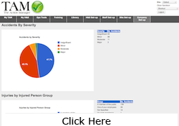 Accident Reporting Software free on TAM. This free Accident Reporting software automatically provides you with statistics and numerous charts based on the Accident Reports and Accident Investigations that you have recorded on TAM. You can view the graphs and statistics either by Site or Company wide. You can also customise much of the information captured and graphs produced when you use TAM's Accident Reporting Software.