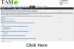 TAM's Free Risk Assessment Template/Example. The Risk Assessment template is straightforward and logical.  It is broken up into sections, which you edit one by one.  Please note this image only shows the first couple of sections of TAM's Risk Assessment template.