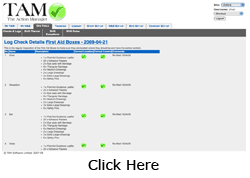Log details for a check carried out on the First Aid Boxes. The records of all these logs are automatically stored on TAM for easy access.